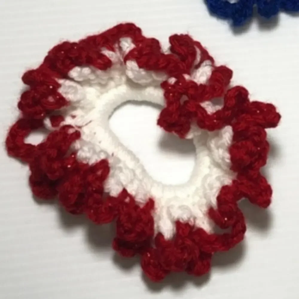 NWT Red White Blue Handmade Crocheted Hair Scrunchie Set of 3